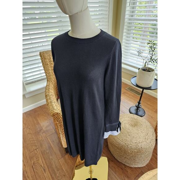 LOFT Wool Blend Sweater Tied Shirt Cuff Pullover Dress Black Womens Size S NWT - Picture 7 of 12